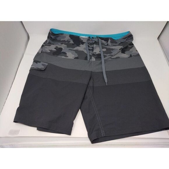 Sonoma Men's 36 Waist Swimming Trunks Board Shorts Gray Camo and Stripes Tie - Picture 1 of 7